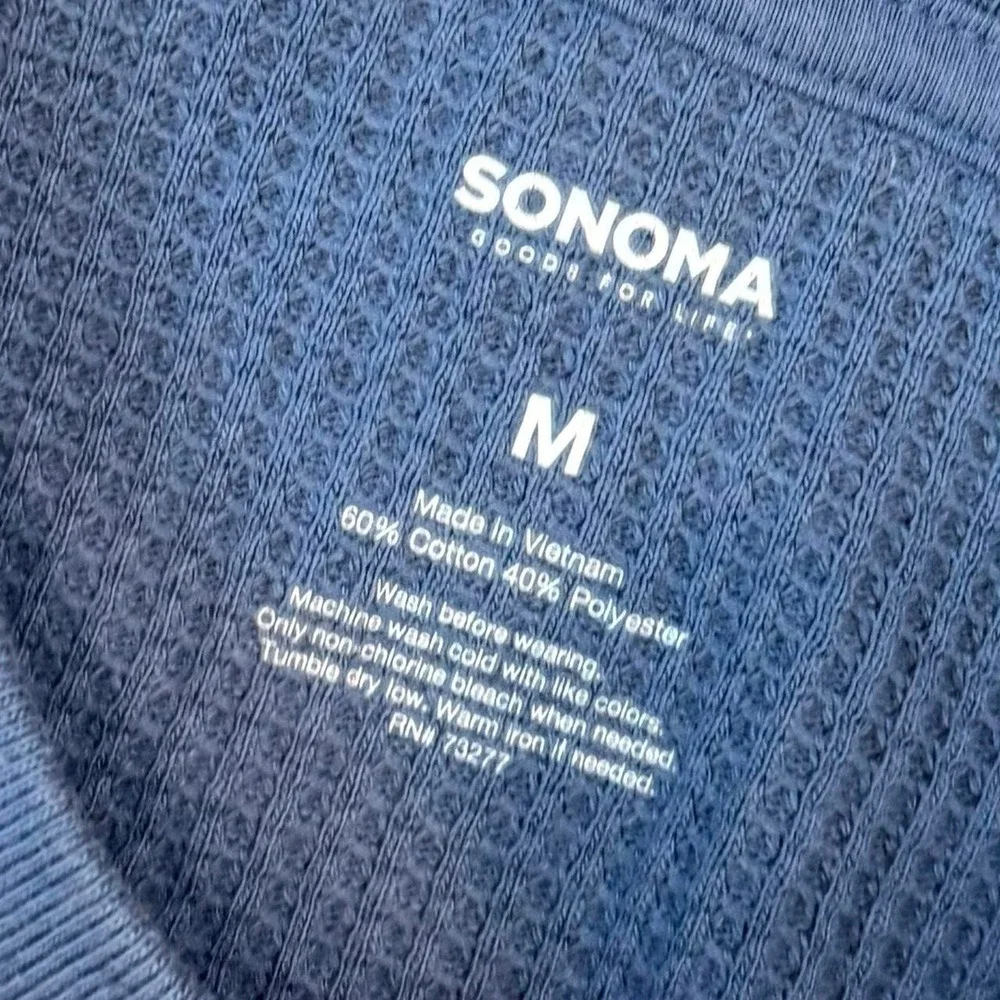 Sonoma Thermal Waffle Knit Blue Henley Shirt Men's Size Medium Layer Skater Y2K